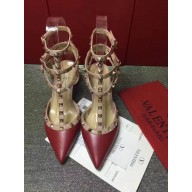 VALENTINO ROCKSTUD ANKLE STRAP SHEEPSKIN PUMP 6.5CM Dark Red