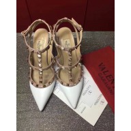 VALENTINO ROCKSTUD ANKLE STRAP SHEEPSKIN PUMP 9.5CM White