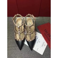 VALENTINO ROCKSTUD ANKLE STRAP SHEEPSKIN PUMP 9.5CM Black