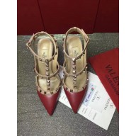 VALENTINO ROCKSTUD ANKLE STRAP SHEEPSKIN PUMP 9.5CM Dark Red