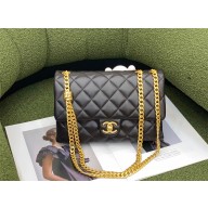 chanel Lambskin & Gold-Tone Metal Flap Bag AS3609 dark brown 2022