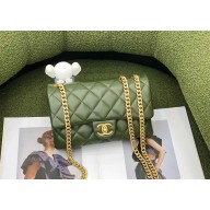 chanel Lambskin & Gold-Tone Metal Small Flap Bag AS3393 army green 2022