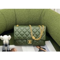 chanel Lambskin & Gold-Tone Metal Flap Bag AS3609 army green 2022