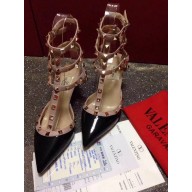 VALENTINO ROCKSTUD ANKLE STRAP PATENT PUMP 6.5CM Black