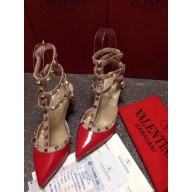 VALENTINO ROCKSTUD ANKLE STRAP PATENT PUMP 6.5CM Red 