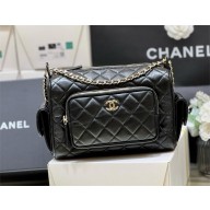Chanel medium Camera Case Bag in Shiny Crumpled Lambskin AS5156 Black 2024(original quality)