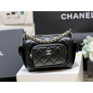 Chanel Small Camera Case Bag in Shiny Crumpled Lambskin AS5220 Black 2024(original quality)