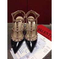 VALENTINO ROCKSTUD ANKLE STRAP PATENT PUMP 9.5CM Black