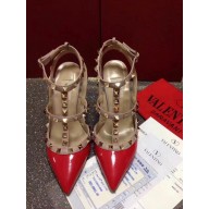 VALENTINO ROCKSTUD ANKLE STRAP PATENT PUMP 9.5CM red 