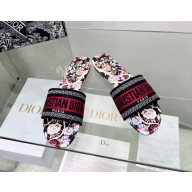 dior Black Multicolor de Jouy Embroidered Cotton Dway Heeled Slide 2022