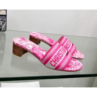 dior 4cm Bright Pink Toile de Jouy Embroidered Cotton Dway Heeled Slide 2022