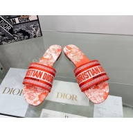 dior Bright orange Toile de Jouy Embroidered Cotton Dway Slide 2022