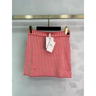 Dior Dioriviera White and Candy Pink Houndstooth Technical Knit Flared Miniskirt 2024
