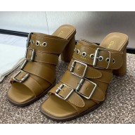 Dior D-Avenue calfskin with buckle slippers brown heel 8cm 2025