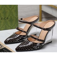 Gucci women's calfskin mules with rivet coffee heel 10cm 2025
