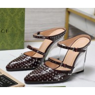 Gucci women's calfskin mules with rivet burgundy heel 10cm 2025