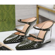 Gucci women's calfskin mules with rivet green heel 10cm 2025