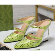 Gucci women's calfskin mules with rivet grass green heel 10cm 2025