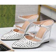 Gucci women's calfskin mules with rivet white heel 10cm 2025