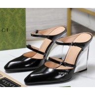 Gucci women's calfskin mules black heel 10cm 2025