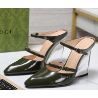 Gucci women's calfskin mules green heel 10cm 2025
