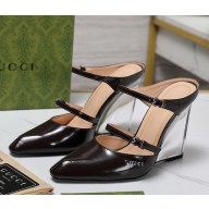 Gucci women's calfskin mules coffee heel 10cm 2025