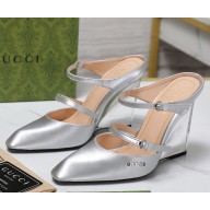 Gucci women's calfskin mules silvery heel 10cm 2025