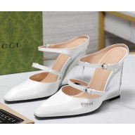 Gucci women's calfskin mules white heel 10cm 2025
