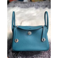 Hermes Lindy 26cm Bag in original  taurillon clemence leather vert bosphore(handmade)