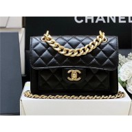 Chanel Shiny Crumpled Calfskin & Black Metal Mini Flap Bag BLACK AS4051 2023(ORIGINAL QUALITY)