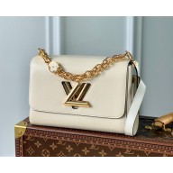 Louis Vuitton Twist MM Bag with Monogram Flower Chain M50282 white 2022 