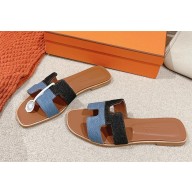 Hermes BLUE Oran flat Sandals in DENIM 2025