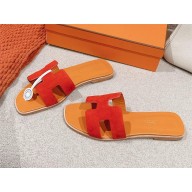 Hermes Oran flat Sandals in SUEDE LEATHER RED/YELLOW 2025