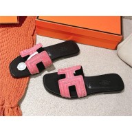 Hermes sequins flat Oasis Sandals in suede leather pink 2025