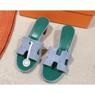 Hermes Heel 5cm Oasis Sandals in suede leather green/blue 2025