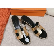 Hermes Heel 5cm Oasis Sandals in swift leather gold/black 2025