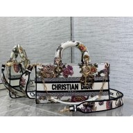 Dior Medium Lady D-Joy Bag in Flower Embroidery White/Pink 2023