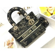 Dior Medium Lady D-Lite Bag in Black and Gold Dior Jardin d'Hiver Embroidery 2022