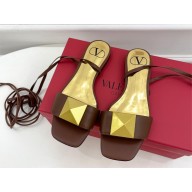 Valentino ONE STUD leather wrap SANDAL chocolate 2023