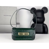 balenciaga Women's Gossip Small Bag In Extra Supple Crocodile Embossed Calfskin in dark green