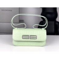 balenciaga Women's Gossip Small Bag In Extra Supple Crocodile Embossed Calfskin in light green