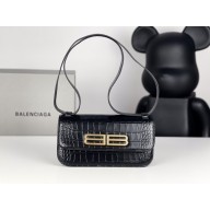 balenciaga Women's Gossip Small Bag In Extra Supple Crocodile Embossed Calfskin in Black 