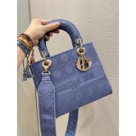 Lady Dior Medium Bag in Embroidered Canvas gray blue 2020