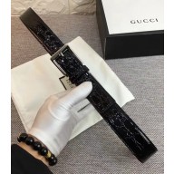 Gucci Width 3.5cm Crocodile Textured Square Buckle Black/Silver 2018