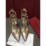 VALENTINO ROCKSTUD ANKLE STRAP SHEEPSKIN PUMP 6.5CM GOLD