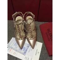 VALENTINO ROCKSTUD ANKLE STRAP SHEEPSKIN PUMP 9.5CM Gold