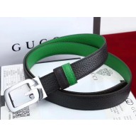 Gucci Grained Calfkin Square Buckle Double Belt Black/Green 2018