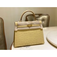 HERMES OSTRICH LEATHER KELLY 25 BAG light yellow