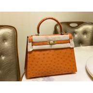 HERMES OSTRICH LEATHER KELLY 25 BAG orange