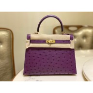 HERMES OSTRICH LEATHER KELLY 25 BAG purple